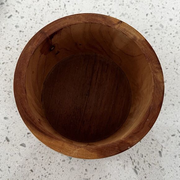 Vintage Hand Turned Wooden Ribbed Trinket Jewelry Box & Lid Handmade 4” READ - Picture 5 of 8